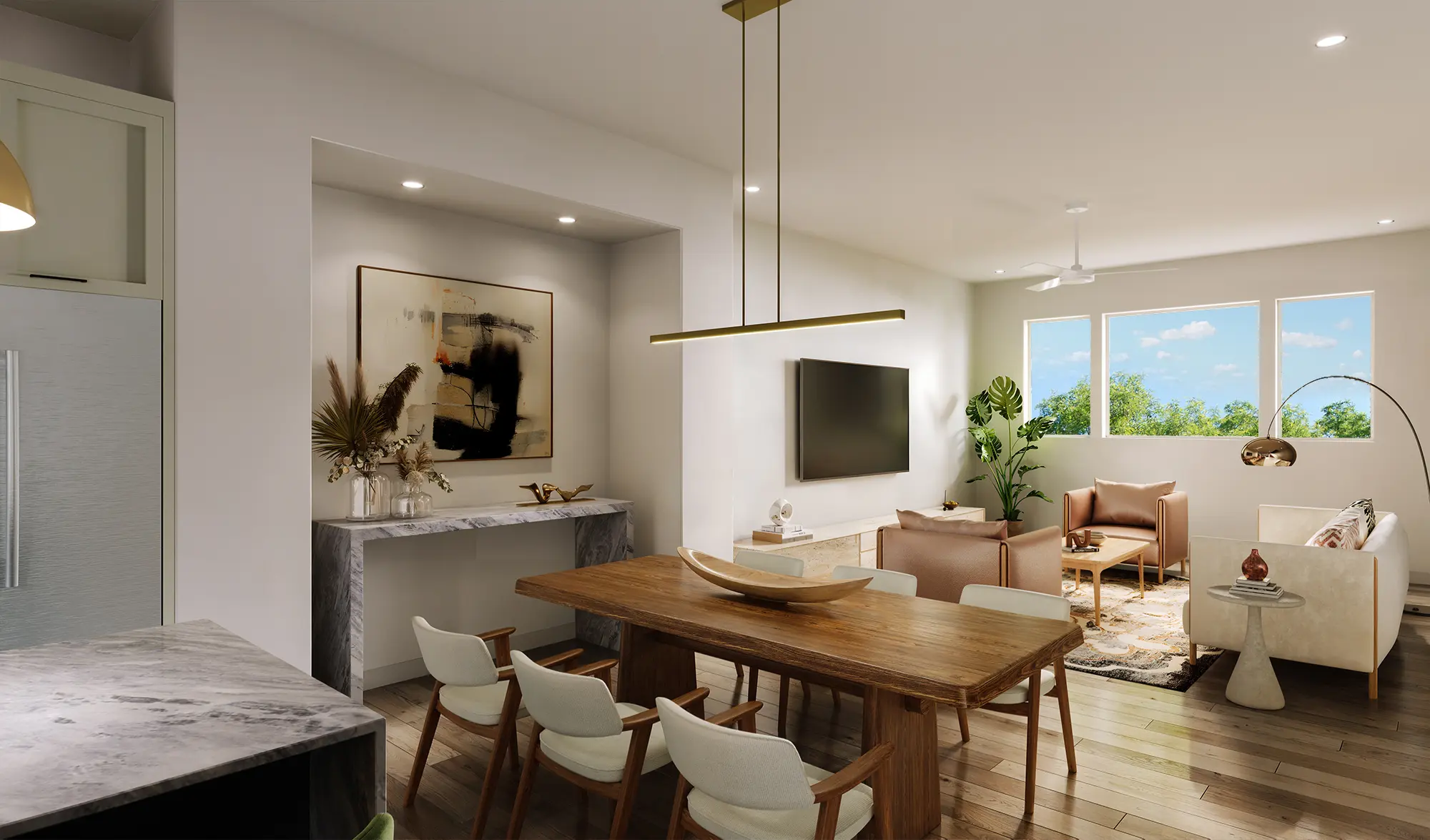 Modern living and dining room